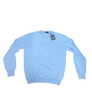Pull Love Cotton Crewneck Sweater in Pale Blue. Made in Italy. Size M. NWT